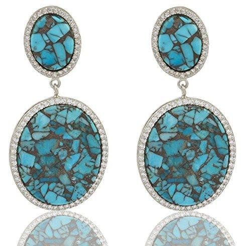 Sterling Silver Stud Earrings Simulated Turquoise 2.5 Inch