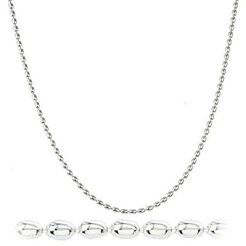 925 Sterling Silver 2mm Oval Beaded Chain