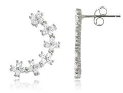 925 Sterling Silver Floral Clusted Ear Crawlers Stud Earrings - Available In Vermeil And Rhodium