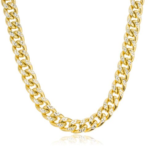 925 Sterling Silver Goldtone Two Tone 10mm Cuban Chain Pave Necklace