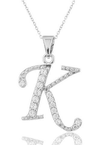 925 Sterling Silver 'Letters Of The Alphabet' Pendant With Cz Stones And An 18 Inch Link Necklace