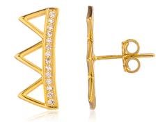 925 Sterling Silver Tribal Design With CZ Stones Ear Crawlers Stud Earrings - Available In Vermeil And Rhodium