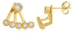 925 Vermeil Bezel Cubic Zirconia Curved Bar Ear Jacket Stud Earrings