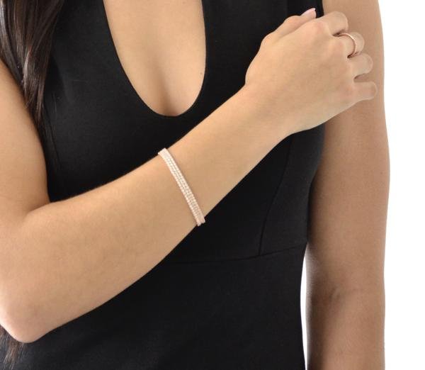 925 Sterling Silver Bridal 3 Row Layered Tennis Bracelet with Stones (Rose Goldtone)