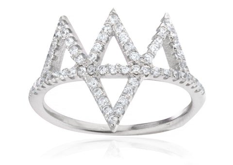 Ladies 925 Sterling Silver Iced Out 'Crown' Finger Ring