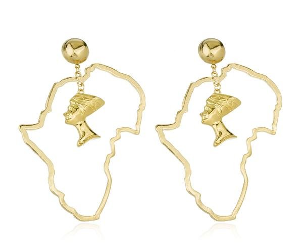 Goldtone Map of Africa with Nefertiti Dangle Earrings