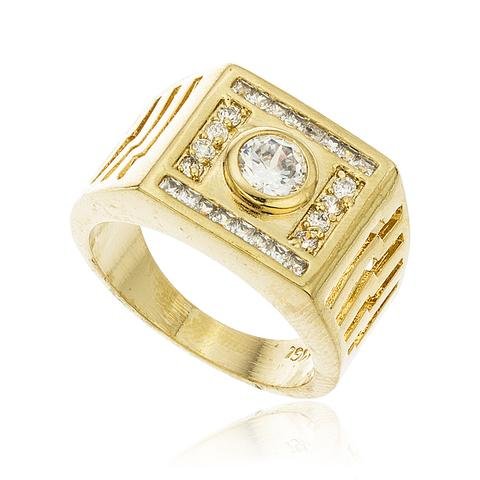 Men's Gold Layered Iced Out Square & Circle Stone Finger Ring Sizes 9-12