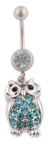 Iced Out Owl with Stones Belly Ring