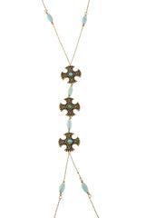 Center Dangling Patte Cross With Blue Beads Body Chain