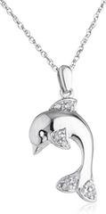 Diamond Collection - 925 Sterling Silver 1/20 Cttw Diamond Dolphin Pendant With An 18 Inch Singapore Necklace