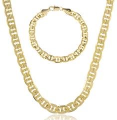 Gold Brass 6mm Frosted Concave Mariner Necklace And Matching 8 Inch Bracelet Jewelry Set