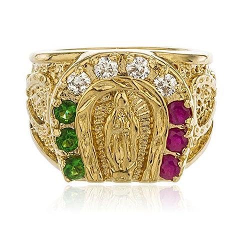 Gold Layered Religious St Mary Horseshoe With Mulitcolor Cubic Zirconia Stones Ring Sizes 9-12