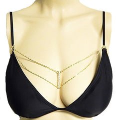Goldtone 2 Layer Bra Chain With Iced Out Bar