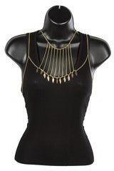 Goldtone Adjustable Body Chain With Dangling Feathers