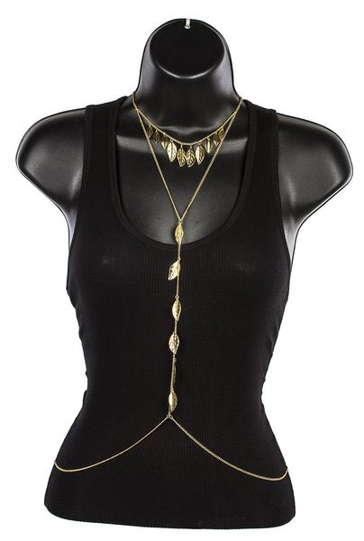 Goldtone Adjustable Body Chain With Dangling Feathers