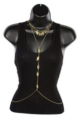 Goldtone Adjustable Body Chain With Dangling Feathers
