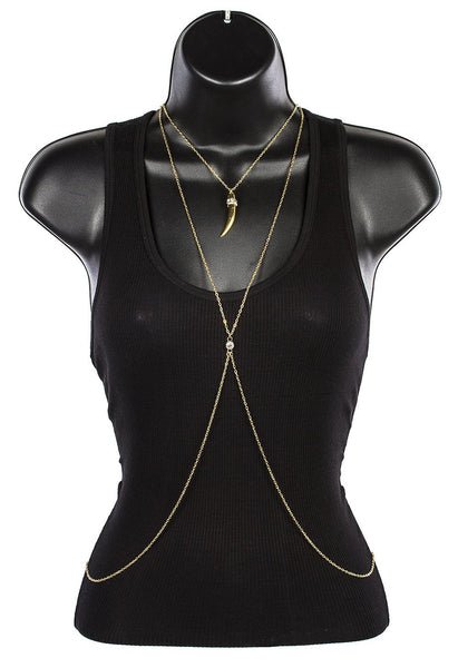 Goldtone Adjustable Body Chain With Dangling Horn
