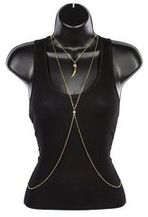 Goldtone Adjustable Body Chain With Dangling Horn