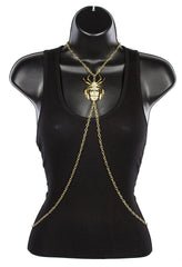 Goldtone Adjustable Body Chain With Dangling Spider With Stones