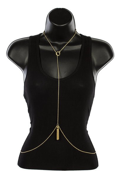 Goldtone Adjustable Body Chain With Dangling Tassels