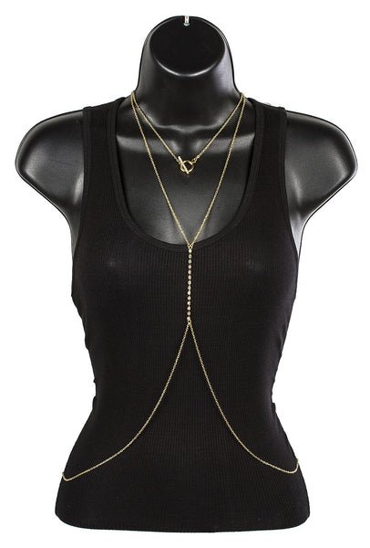 Goldtone Adjustable Body Chain With Rhinestones