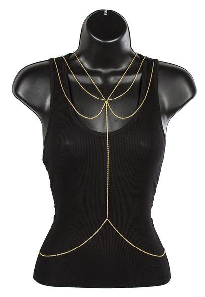 Goldtone Adjustable Body Rope Chain With Dangling Chains