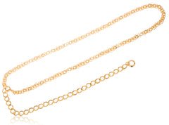 Goldtone Adjustable Length 3D Flower Style Belt Chain With Hanging Mooncut Ring