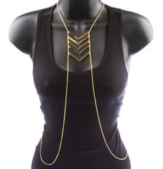 Goldtone Adjustable Length Chevron Style Cuban Links Body Chain