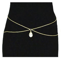 Goldtone Adjustable Length Double Rope Belt Chain With Dangling Pear Pendant