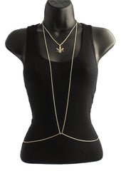 Goldtone Adjustable Rope Links Body Chain With Center Marijuana Charm