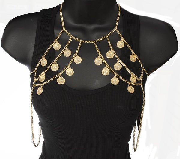 Goldtone Australian Elizabeth Multiple Coin Charm Body Chain
