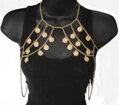 Goldtone Australian Elizabeth Multiple Coin Charm Body Chain