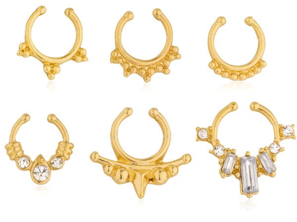 Goldtone Basic Septum Nose Rings Set (No Piercing Required)