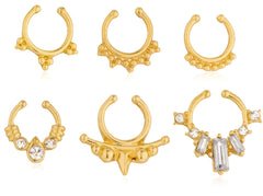 Goldtone Basic Septum Nose Rings Set (No Piercing Required)