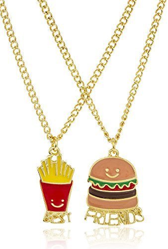 Goldtone Burger And Fries "Best Friends" 18 Inch Adjustable Necklaces