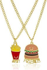 Goldtone Burger And Fries "Best Friends" 18 Inch Adjustable Necklaces