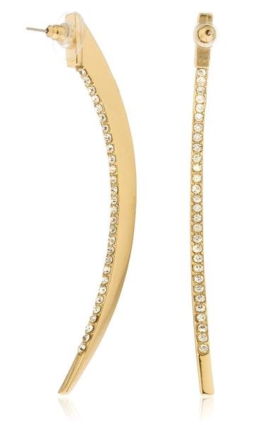 Goldtone Crescent With Clear Stones Large Stud Earring