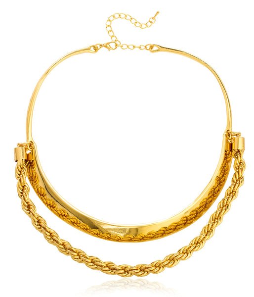 Goldtone Curve Bar And Rope Chain Choker