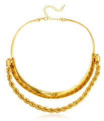 Goldtone Curve Bar And Rope Chain Choker