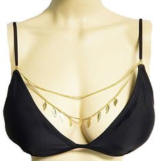 Goldtone Dangling Leaf Charms Adjustable Bra Chain