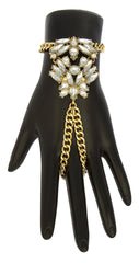 Goldtone Insect Clear Stone Design Adjustable Finger Ring Hand Chain