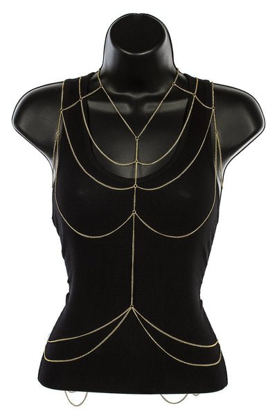 Goldtone Links And Rings Adjustable Body Chain