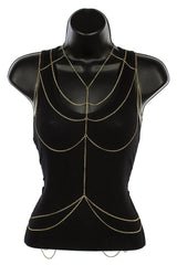 Goldtone Links And Rings Adjustable Body Chain