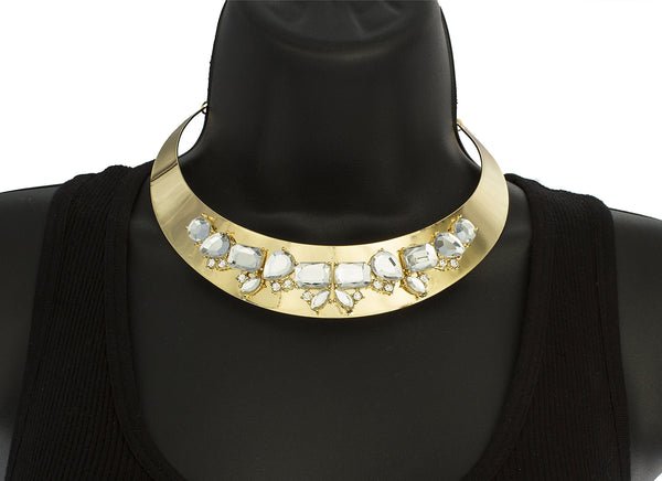 Goldtone Metal Choker With Clear Stone Shapes