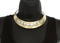 Goldtone Metal Choker With Clear Stone Shapes