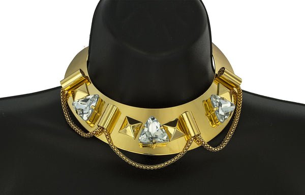 Goldtone Metal Choker With Multi-shape Designs
