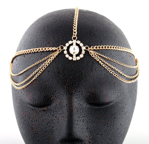Goldtone Metal Head Chain With A Large Centered Encircled Stone