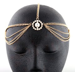 Goldtone Metal Head Chain With A Large Centered Encircled Stone