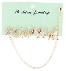 Goldtone Ocean And Sea Animals Stud Earrings Set And Ear Cuff