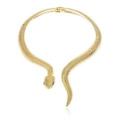 Goldtone Snake With Black Eyes Curved Bar Design Adjustable Neck Collar Choker Necklace